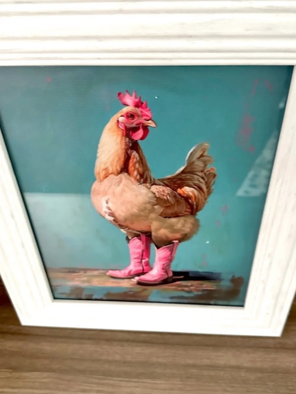 Pink Cowboy Boots Chicken Canvas Art Print Quirky Farm Art Framed Western Art